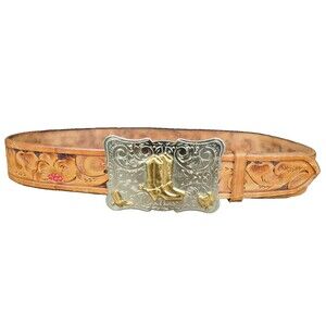 Rockmount Denver Buckle Silver Nickel Cowboy Maddox Amarillo Tooled Leather Belt
